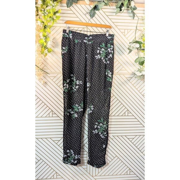 Ganni Pants Black Green Rometty Georgette Floral Polka Straight Leg Size 40 READ - Picture 1 of 10
